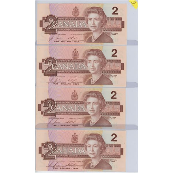 1986 $2.00 bills X4 - EGR2231506-09 sequential gem crisp colorful notes