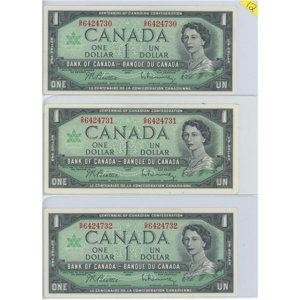 1967 $1.00 X 3 G/P 6424730/32 sequential gem crisp colorful notes