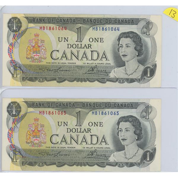 1973 $1.00 X 2 MB1861064/65 sequential gem crisp colorful notes