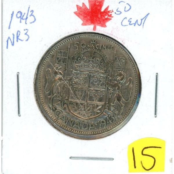 1943 NR 3 50 cent low mintage 80% silver key date WWII