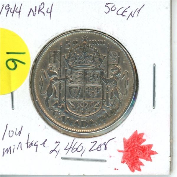 1944 NR4 50 cent low mintage 80% silver key date WWII