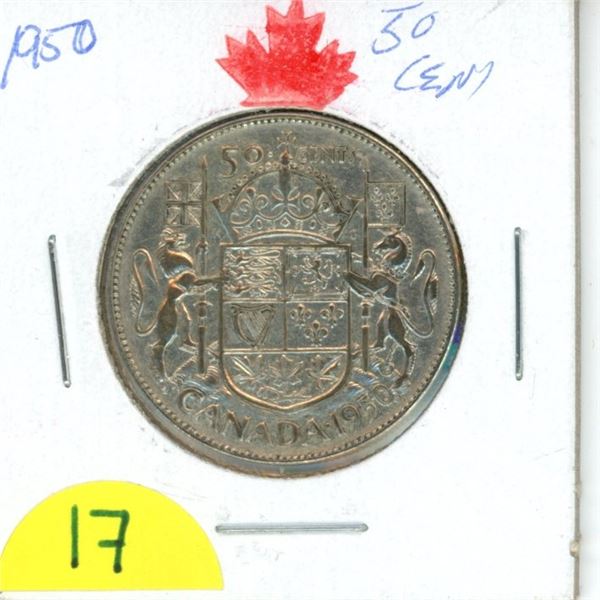 1950 design 50¢ low mintage 80% silver key date