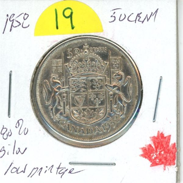 1958 50¢ MS low mintage 80% silver
