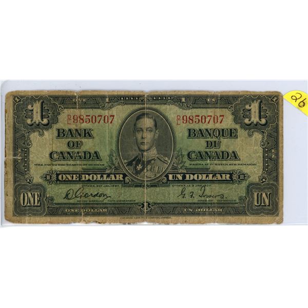 1937 $1.00 D/L 9850707 Gordon Towers signed by C.A.F. members