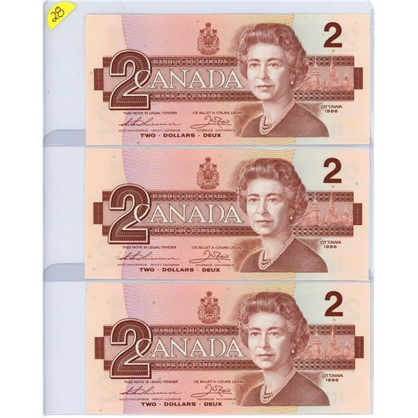 1986 $2.00 X3 EGN8792620-22 sequential Thiessen/Bouey gem