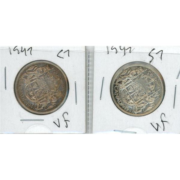 (2) 1947 Canadian Silver 50 Cent