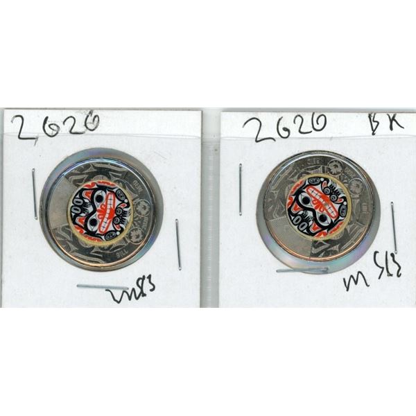 (2) 2020 Bill Reid Commemorative Coloured Toonies