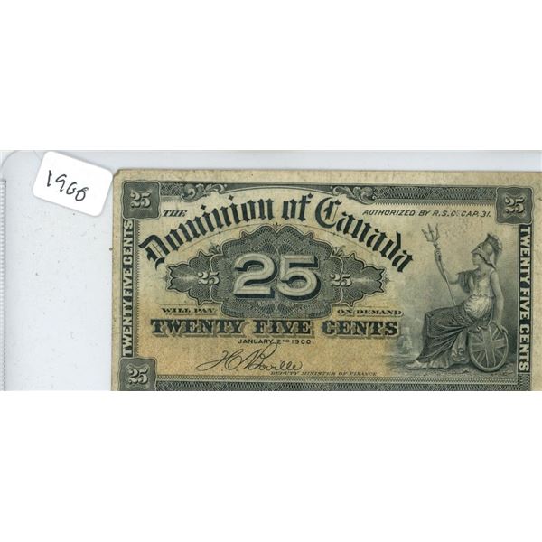 1900 Dominion Of Canada 25 Cent Bill
