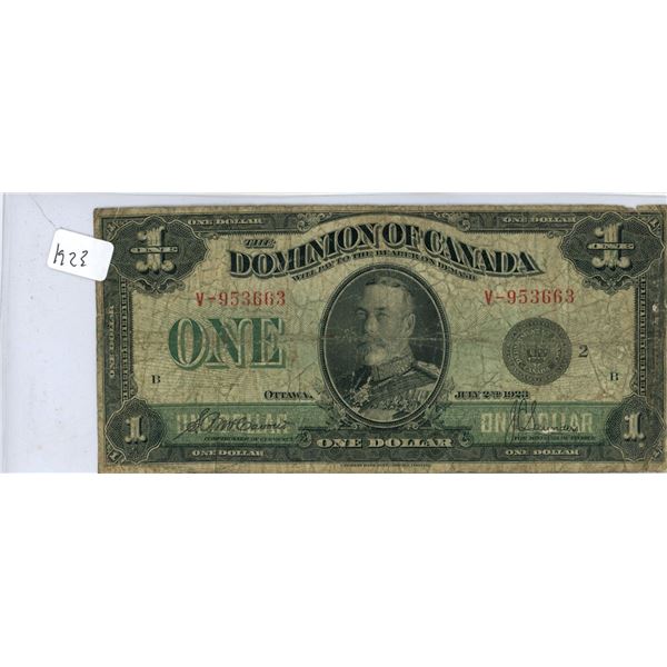 1923 Dominion Of Canada Dollar Bill