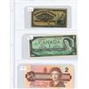 Image 1 : (3) 1900-1986 Canadian Twenty Five Cent, One Dollar, Two Dollar Bills