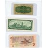 Image 2 : (3) 1900-1986 Canadian Twenty Five Cent, One Dollar, Two Dollar Bills