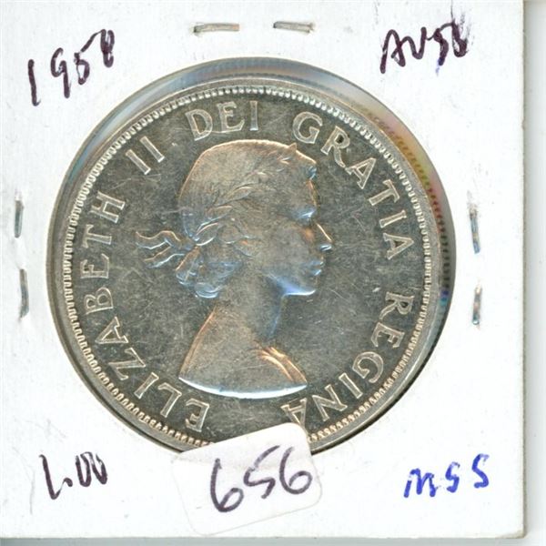 1958 BC Centennial Canada silver dollar 1$ coin -80% silver
