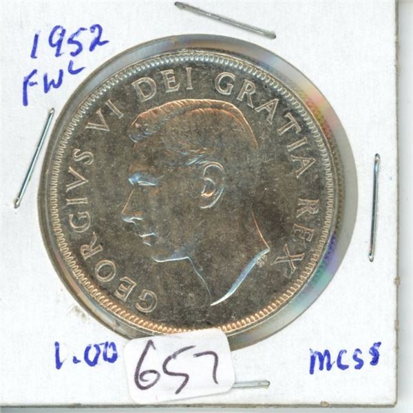 1952 silver dollar Canada 1$ coin -80% silver