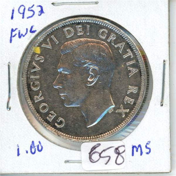 1952 silver dollar 1$ coin Canada -80% silver