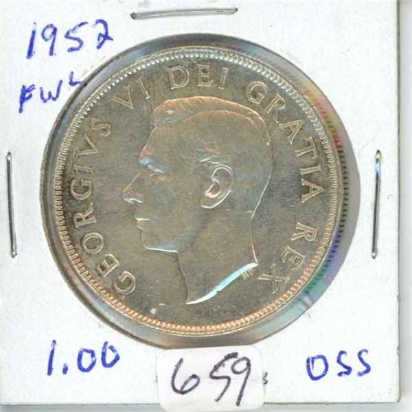 1952 silver dollar 1$ coin Canada -80% silver