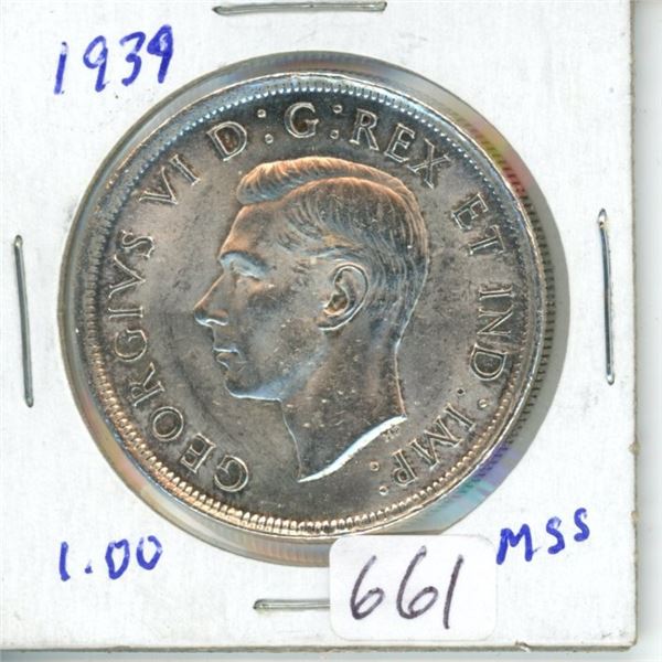 1939 silver dollar 1$ coin Canada -80% silver