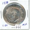 Image 1 : 1939 silver dollar 1$ coin Canada -80% silver