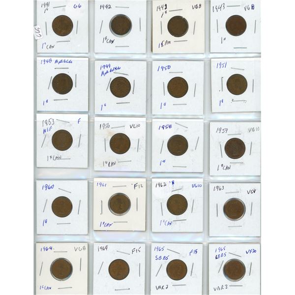 page of coins 1941 to 1969 pennies Canada coin cent