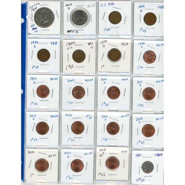 page of coins USA United states 1929+ fifty cent .50 quarter .25 dime .10 pennies coin cent