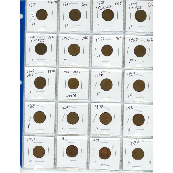 page of coins 1941 to 1977 pennies Canada coin cent