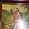 Image 4 : religious picture Jesus tending to lambs sheep framed black and red approx. 26" x 24"