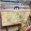 Image 3 : antique medium size trunk and collapsible small table with water damage