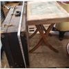 Image 6 : antique medium size trunk and collapsible small table with water damage