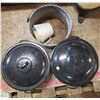 Image 5 : two large pots good for canning older decorator pot with some holes measuring cups