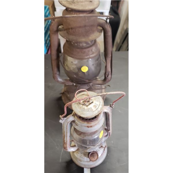 two antique lamps wind proof with glass in excellent condition