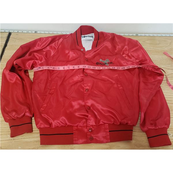 Snap-On jacket. Couple small paint looking spots. Medium red snap up coat. Made in USA