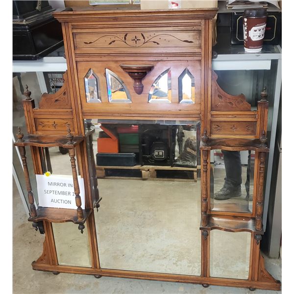 Large mirror shelf approximately 47" x 47" with spindles and contoured edges