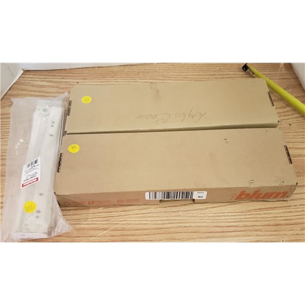 lot of assorted drawer parts pulls sides tandem box parts slides etc.