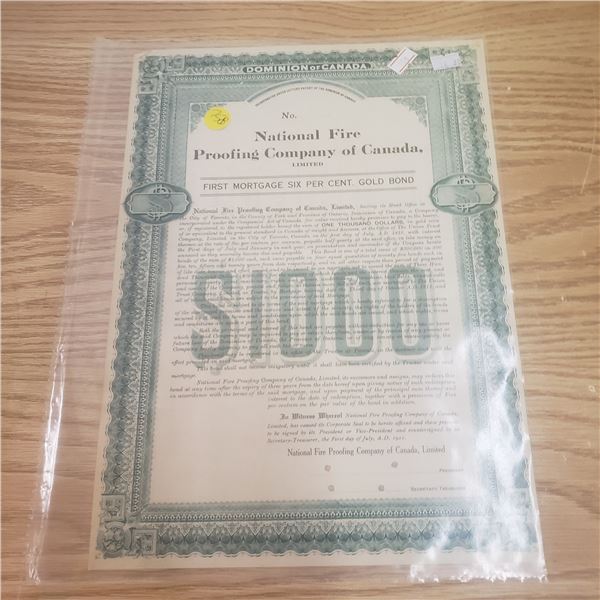 $1000 bond for National Fire Proofing Company of Canada