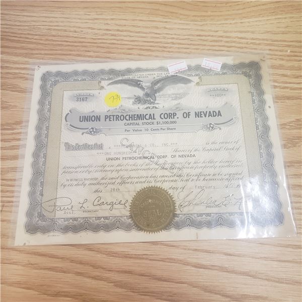 100 shares in Union Petrochemical Corp of Nevada