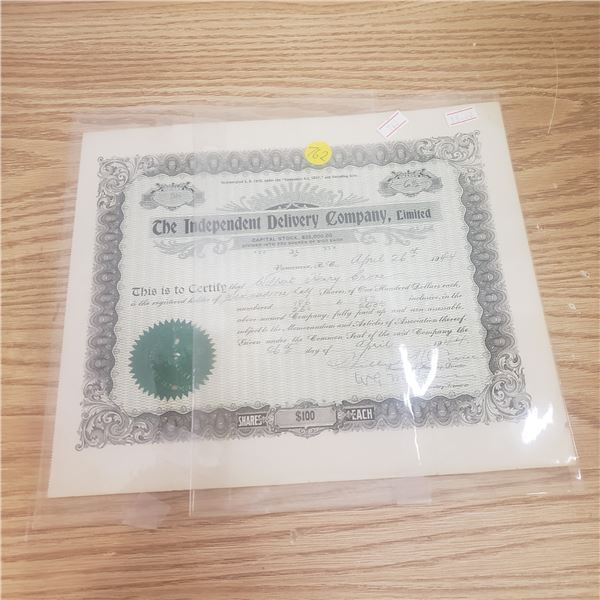 $100 shares of the Independent Delivery Co 1944