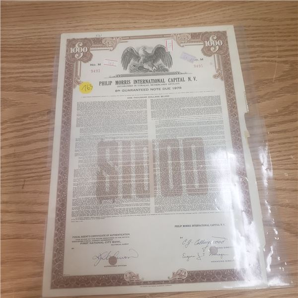 $1000 shares of Philip Morris International Capital N.V. 1978