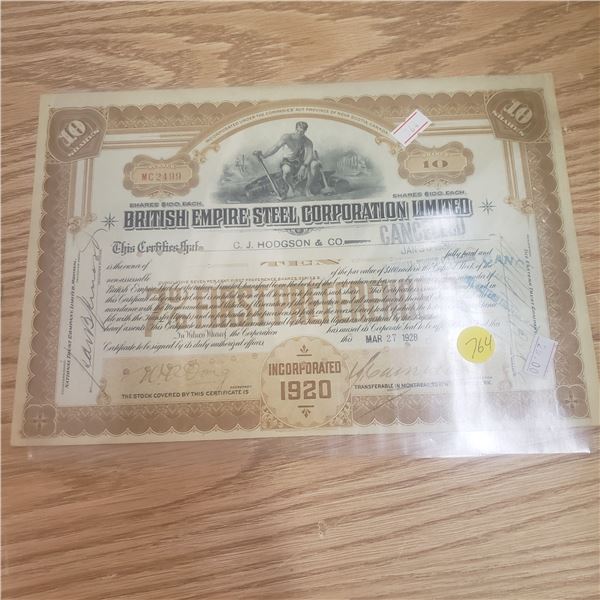 10 shares with British Empire Steel Corporation 1928