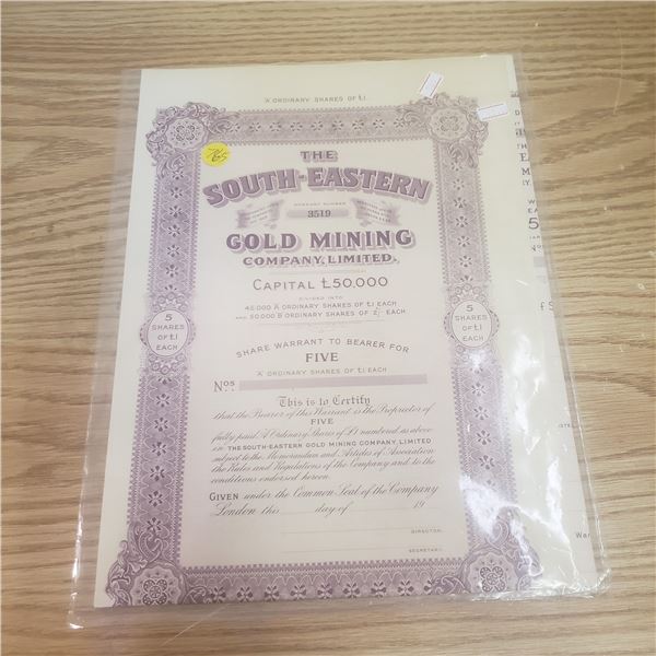 5 shares with the South Eastern Gold mining company