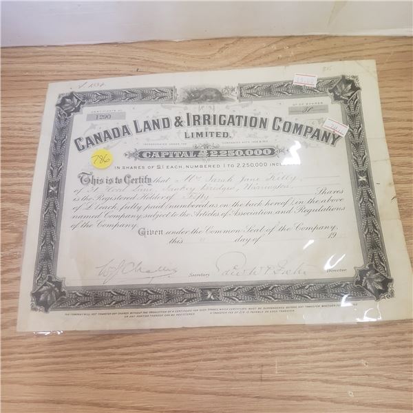 50 shares with Canada Land and Irrigation Co 1917