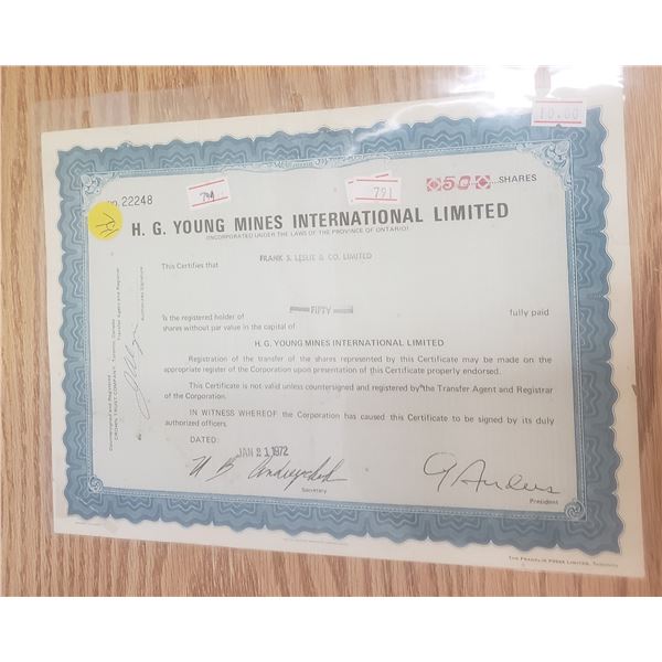 50 shares with HG Young Mines LTD 1972