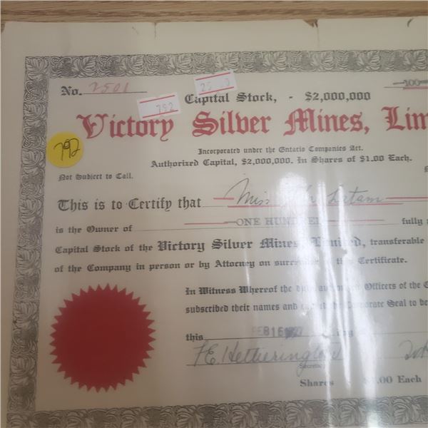 100 shares with Victory Silver Mines 1927