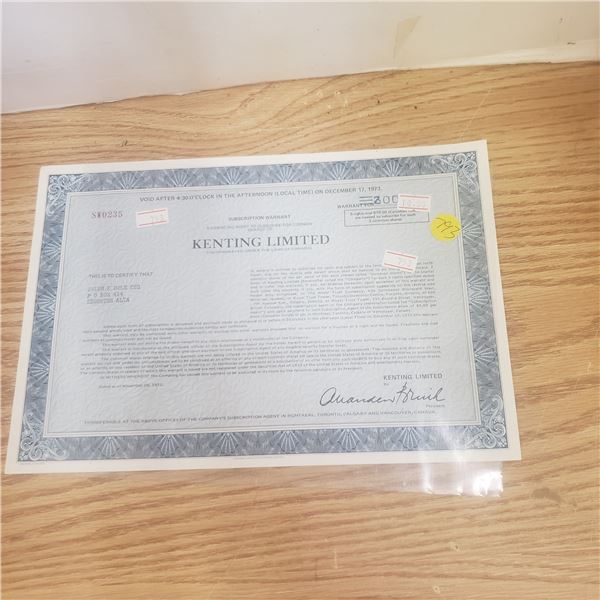 300 shares of Kenting LTD 1973