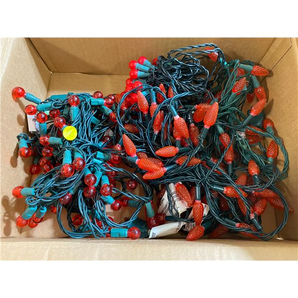 5x Christmas Tree Lights Indoor, Lights. (red) all work.  About 50 feet. One strand lights has 5 bun