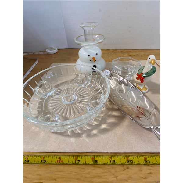 5 x lot German Made S.P. on Brass Leaf, Goebel Christmas Goose, 3x Candle Holders