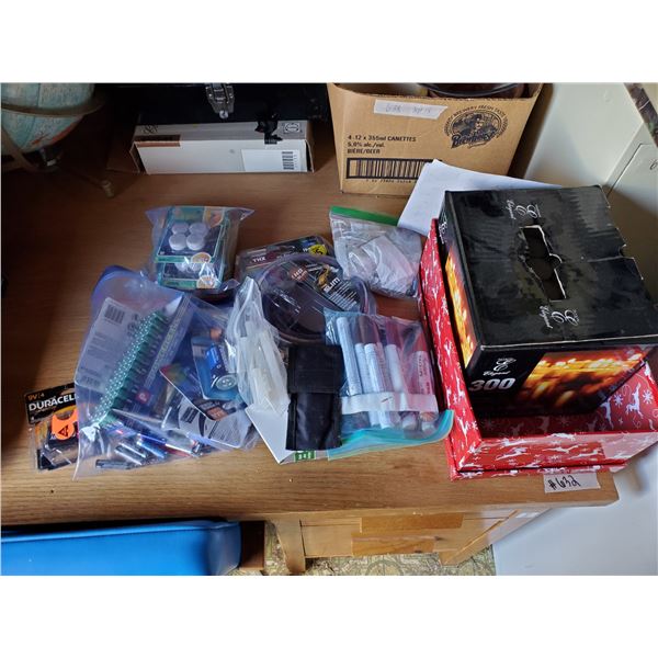 LOT OF BATTERIES, 150 TEALIGHTS, GLUE GUN, MISC HOUSEHOLD