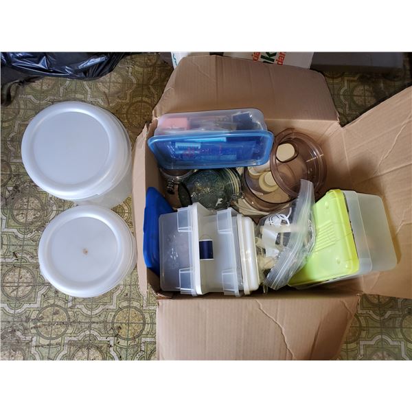 BOX FULL OF CONTAINERS & JARS