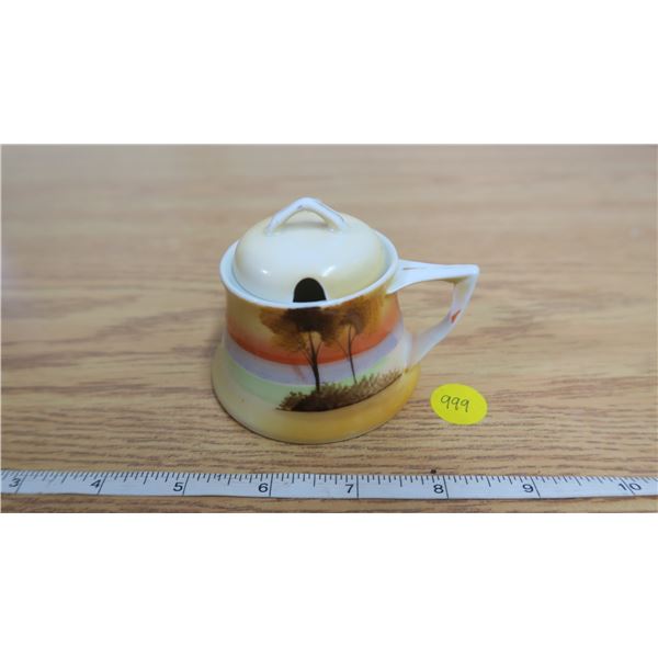 Vintage Japanese Hand-painted Mustard Pot - small chip on lid