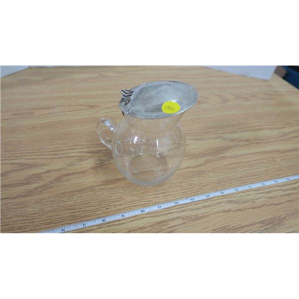 Vintage Glass Cream Pitcher with a Silver Lid