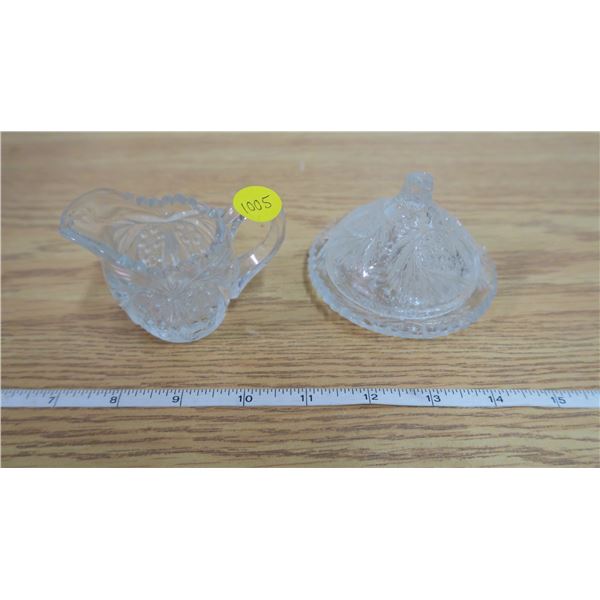 Vintage Cut Glass Small Pitcher and Covered Dish