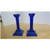 Image 2 : Pair of Vintage Blue Glass Candlestick Holders